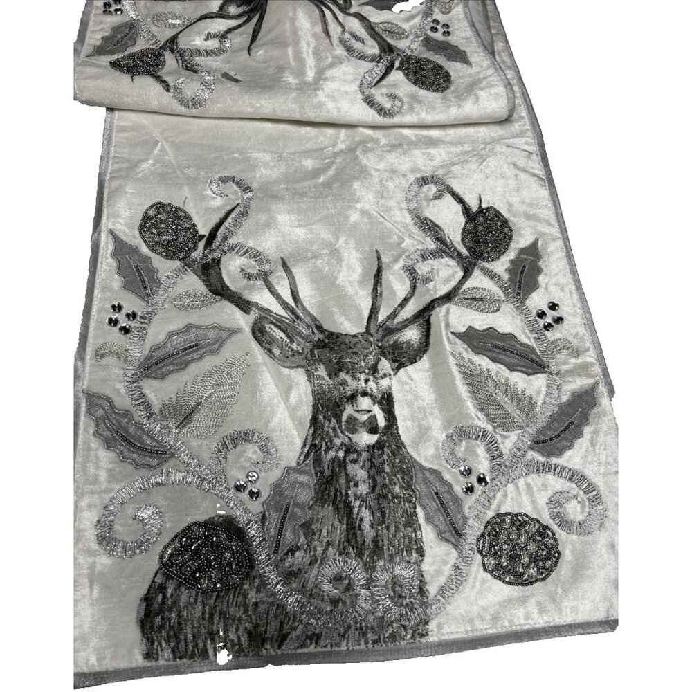 Pier 1 Table Runner Winter White Christmas Holiday Deer Modern Farmhouse
